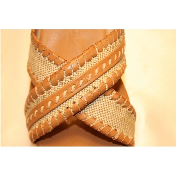 New! Jack Rogers tan leather linen slide sandals
